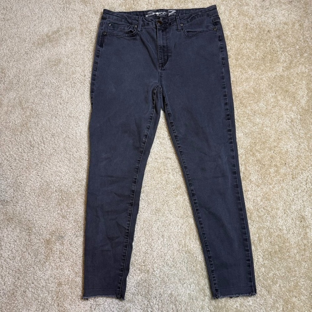 Seven7 Skinny Jeans Womens 14 Black Mid Rise Stretch Raw Hem Denim